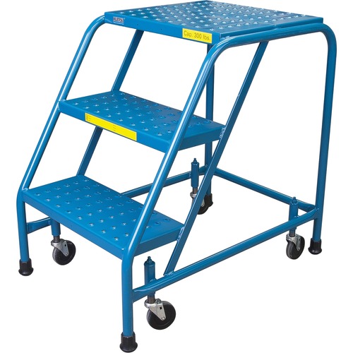 KLETON Rolling Step Ladder - 3 Step - 136.08 kg Load Capacity - 20" (508 mm) x 30" (762 mm) - Steel - Blue