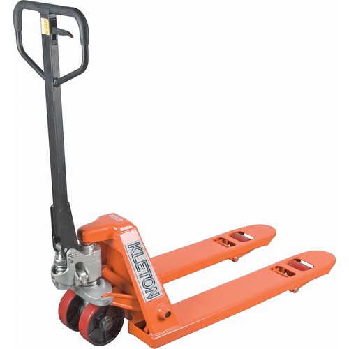 KLETON Heavy-Duty Hydraulic Pallet Truck - 2494.76 kg Capacity - 2 Casters - Polyurethane, Cast Iron - 20.5" Width x 7.8" Height - Steel Frame - High Visibility Orange