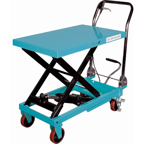 KLETON Hydraulic Scissor Lift Table - Push Handle Handle - 299.37 kg Capacity - 4 Casters - 34.6" Height - Steel Frame - Kleton Blue