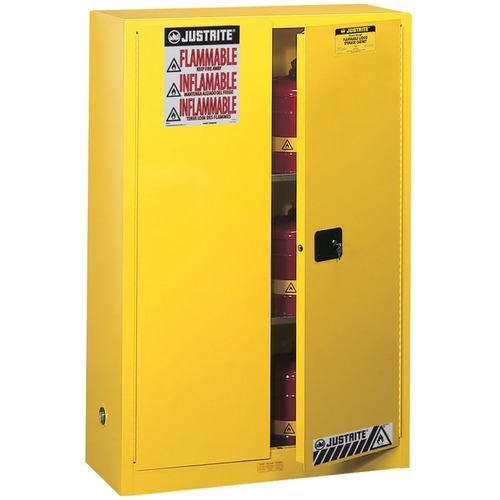 Justrite Sure-Grip Storage Cabinet - Fire Resistant, Cylinder Lock, Illuminated, Durable, Versatile, Spill Resistant, Leak Proof, Adjustable Feet, Durable, Lead-free - Powder Coated - Stainless Steel, Polyester