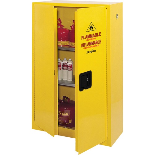 Zenith Flammable Storage Cabinet - 43" x 18" x 65" - 2 x Shelf(ves) - 2 x Hinged Door(s) - Adjustable Feet, Fire Resistant, Recessed Handle, Corrosion Resistant, Adjustable Shelf, Welded - Steel