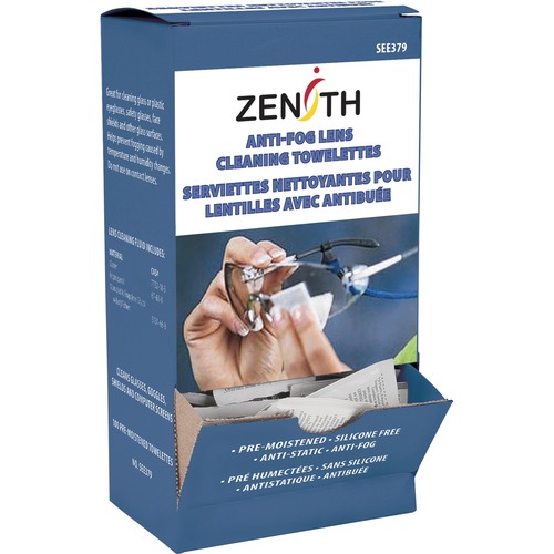 Zenith Lens Cleaning Towelettes - Streak-free, Anti-fog, Anti-static, Individually Wrapped - For Lens - 100 / Box