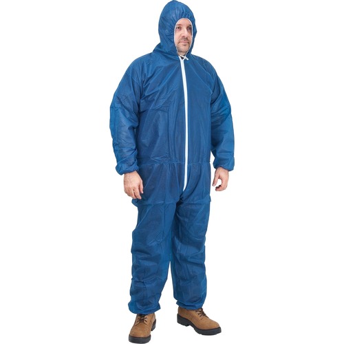 Zenith Polypropylene Coveralls - Recommended for: Food Processing, Laboratory, Pharmaceutical, Warehouse, Manufacturing, Maintenance, Industrial - Medium Size - Dust, Grime, Liquid, Particulate Protection - Zipper Closure - Polypropylene, Fabric - Blue - 