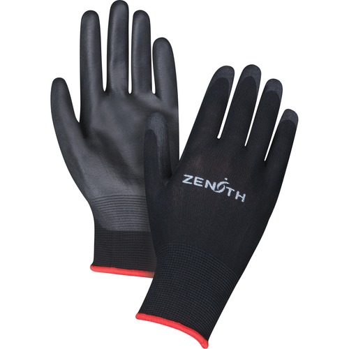 Zenith Lightweight Polyurethane Palm Coated Gloves, Black, Size 10 - Polyurethane Coating - 10 Size Number - X-Large Size - Nylon Liner - Black - Lightweight, Knitted Cuff, Abrasion Resistant, Comfortable, Breathable, Soft - For Manufacturing, Electronic  - Gloves - ZEN02784