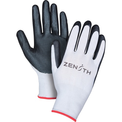 Zenith Black Lightweight Nitrile Foam Palm Coated Gloves, Size 9 - Nitrile Coating - 9 Size Number - Large Size - Nylon Shell, Nylon Liner - Black - Lightweight, Firm Wet Grip, Abrasion Resistant, Cut Resistant, Puncture Resistant, Knit Wrist, Debris Resi
