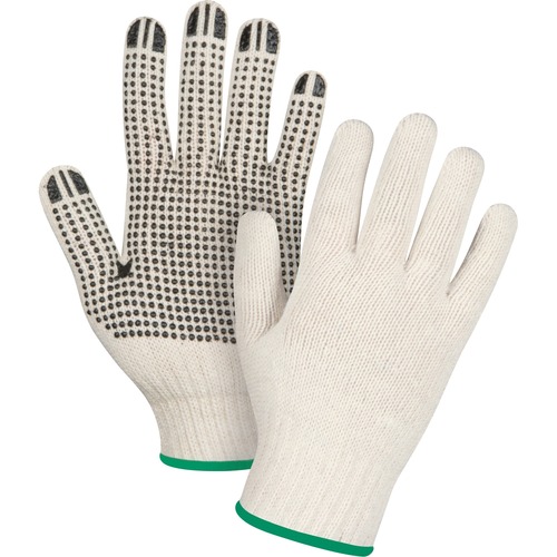 Zenith Natural Poly/Cotton Dotted Gloves, Large - Large Size - Poly, Polyvinyl Chloride (PVC), Cotton - Natural - Knitted Cuff, Grip Dots, Abrasion Resistant, Comfortable, Wear Resistant, Seamless, Ambidextrous - For Maintenance, Food, Shipping, Assemblin