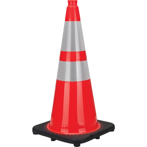 Zenith Traffic Cone - 28" (711.20 mm) Height - Cone Shape - Flexible, Durable, Temperature Resistant, Reflective - Polyvinyl Chloride (PVC) - Fluorescent Orange - Safety/Caution Signs - ZEN05077