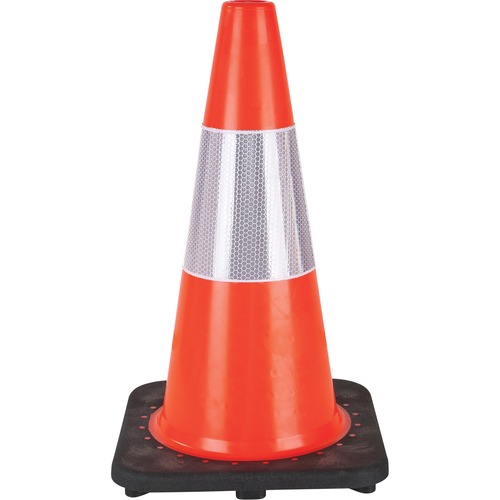 Zenith Traffic Cone - 18" (457.20 mm) Height - Cone Shape - Flexible, Durable, Temperature Resistant, Reflective - Polyvinyl Chloride (PVC) - Fluorescent Orange - Safety/Caution Signs - ZENSEF026