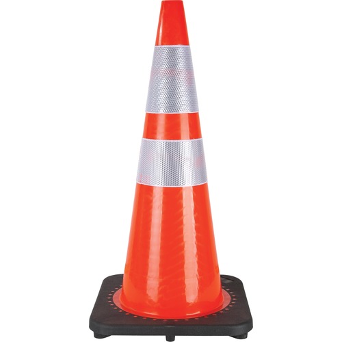 Zenith Traffic Cone - 28" (711.20 mm) Height - Cone Shape - Flexible, Durable, Temperature Resistant, Reflective - Polyvinyl Chloride (PVC) - Fluorescent Orange - Safety/Caution Signs - ZENSEF028