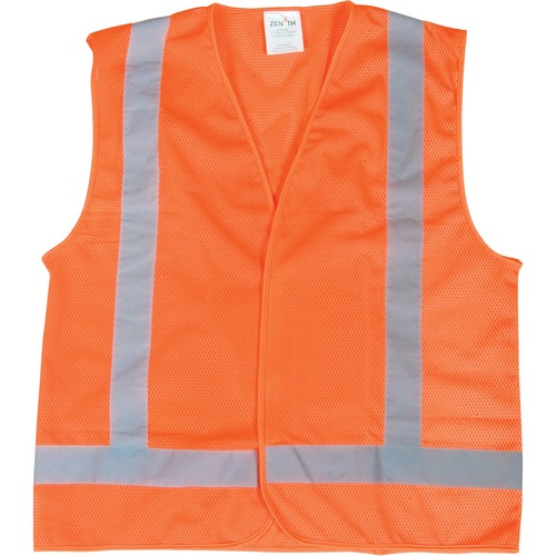 Zenith CSA Compliant Traffic Safety Vests - Recommended for: Warehouse, Industrial - Medium Size - Visibility Protection - Hook & Loop Closure - Polyester, Fabric - Silver, Orange