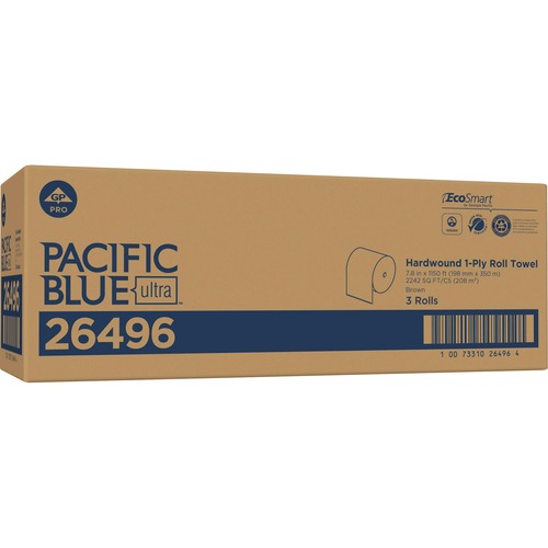 Pacific Blue Ultra High-Capacity Recycled Paper Towel Rolls - 7.87" x 1150 ft - Brown - Paper - 3 Rolls Per Container - 3 / Carton