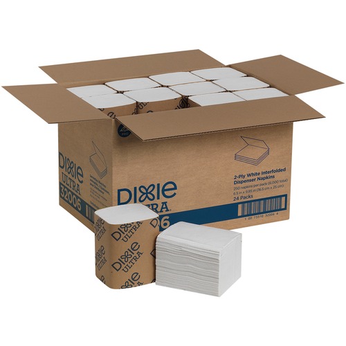 Dixie Ultra® Interfold Napkin Dispenser Refill - 2 Ply - Interfolded - White - Soft, Absorbent, Chlorine-free - 250 Per Bundle - 24 / Carton