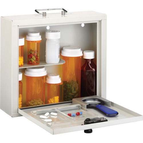 MMF Deluxe Steel Medication Case - Combination, Programmable Lock - for Home, Office - Overall Size 9.5" x 10.8" x 3.8" - Platinum - Steel
