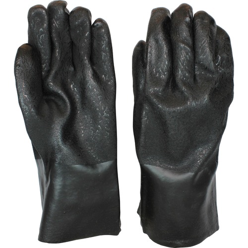 Safety Zone 14" Double-dipped PVC Gloves - Black - Comfortable - For Chemical, Food, Janitorial Use, Pet Care, Painting, Cosmetics - 1 / Dozen - 14" Glove Length