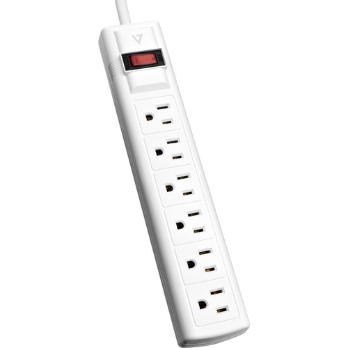 V7 6-Outlet Surge Protector, 8 ft cord, 900 Joules - White - V7 6-Outlet Home/Office Surge Protector, 8 ft cord, 900 Joules - White