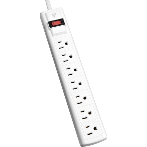 V7 7-Outlet Surge Protector, 12 ft cord, 1050 Joules - White - V7 7-Outlet Home/Office Surge Protector, 12 ft cord, 1050 Joules - White
