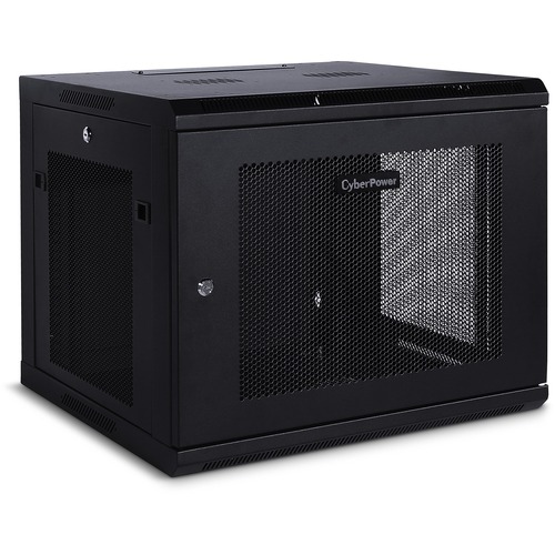 CyberPower CR9U61001 Wall Mount Enclosure - 9U 19" Wall Mount Enclosure, 600mm wide, 600mm deep, hex perforated metal door, side panels, locking doors/panels, black, 132lbs (60kg) loading capacity, 5 year warranty