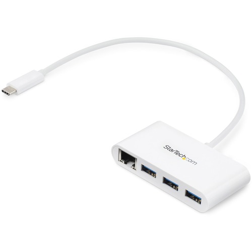 StarTech.com 3 Port USB C Hub with Gigabit Ethernet - USB-C to 3x USB-A - USB 3.0 - White - USB Hub with GbE - USB-C to USB Adapter - USB Type C Hub - Turn a USB C port on your laptop into 3x USB A ports (5Gbps) and 1x GbE port - USB-C to USB Adapter - Wh