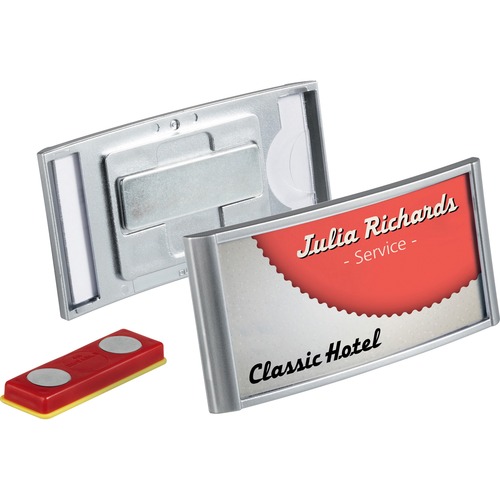 DURABLE® Classic Magnetic Name Badge - 1-1/8" x 2-1/2" - Plastic - Silver - 10 / Box