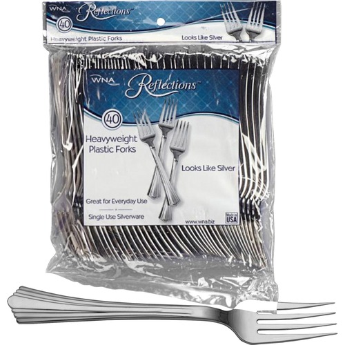 Reflections Classic Silver-look Fork - 40 / Pack - 8/Carton - Fork - Disposable - Plastic - Silver