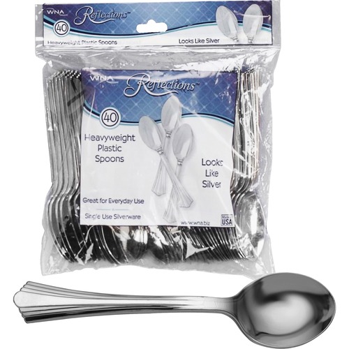 Reflections Classic Silver-look Spoon - 40 / Pack - 8/Carton - Spoon - Disposable - Plastic - Silver