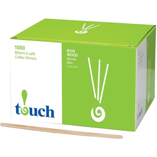 Touch Stir Stick - 5.50" (139.70 mm) Length - Birch Wood - 1000 / Box - 1000 Per Box - Natural