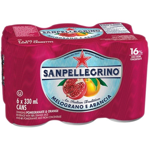 SanPellegrino Melograno e Arancia - Ready-to-Drink - Orange & Pomegranate Flavor - 330mL - Can - 6 / Pack - 24 / Case - Water - PLG12316548
