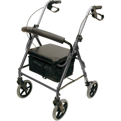 BIOS Medical Rollator Walker - 136.08 kg Load Capacity - Padded Seat, Foldable, Adjustable Height, Ergonomic Handle, Removable Basket