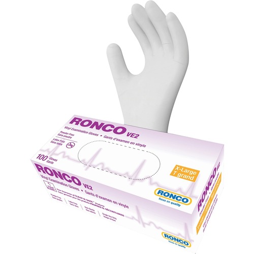 Ronco VE2 Vinyl Examination Glove (4 mil) - X-Large Size - Polyvinyl Chloride (PVC) - Clear - Latex-free, Ambidextrous, Powder-free, Flexible, Comfortable, Durable, Beaded Cuff - For Food, General Purpose, Healthcare Working - 100 / Box - 4 mil (0.10 mm) 