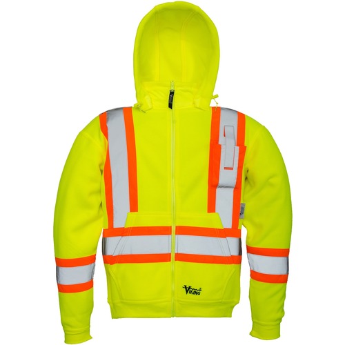 Viking 6420JG Safety Fleece Hoodie - Recommended for: Construction, Outdoor - Large Size - Visibility, Ultraviolet Protection - Polyester Fleece - Lime Green, Silver, Orange - 1