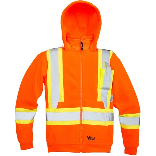 Viking 6420JO Safety Fleece Hoodie - Recommended for: Construction, Outdoor - Medium Size - Visibility, Ultraviolet Protection - Polyester Fleece - Orange, Silver, Yellow - 1