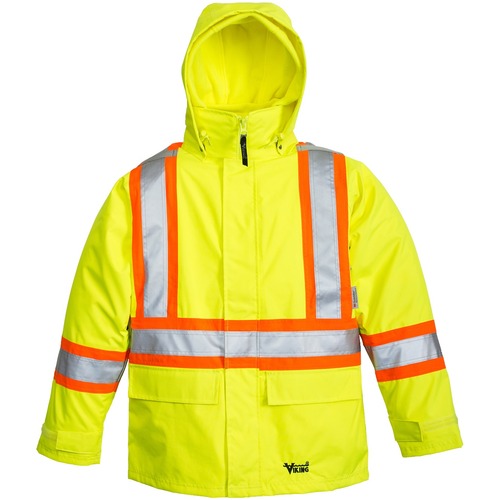 Viking 6400JG Journeyman 300D Tri-Zone Jacket & Inner Jacket - Recommended for: Construction, Waste Management - Medium Size - Polyester - Lime Yellow, Silver, Yellow - 1 Each - Safety Vests - VIK6400JGM