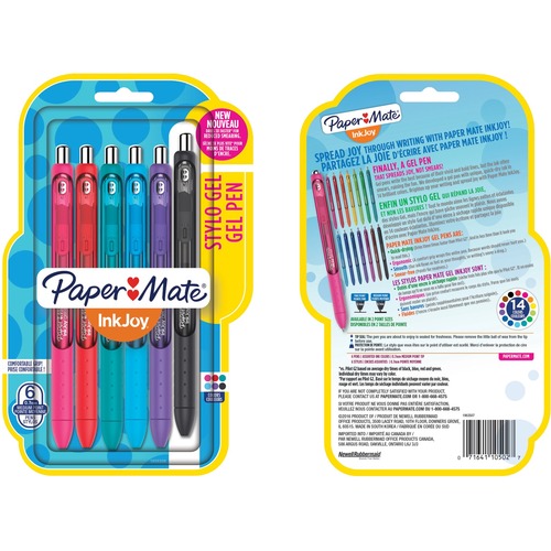 Paper Mate Gel Pen - Medium Pen Point - 0.7 mm Pen Point Size - Retractable - Assorted Gel-based Ink - Translucent Barrel - 6 / Pack