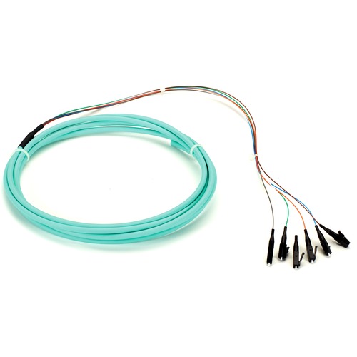 Black Box 3m LC OM3 50-Micron MM Fiber Pigtail 12-Strand OFNR PVC Aqua - 9.84 ft Fiber Optic Network Cable for Network Device - First End: 12 x LC - Male - Trunk Cable - OFNR - 50 µm - Aqua