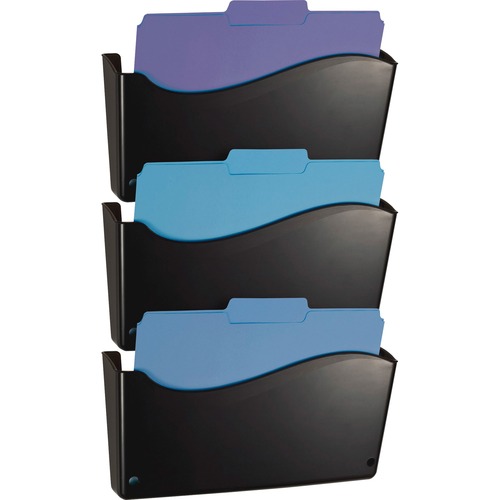 Officemate 2200 Series 3-pocket Wall File - 3 Pocket(s) - 19.5" Height x 13.8" Width x 3" Depth - Black - Plastic - 3 / Pack