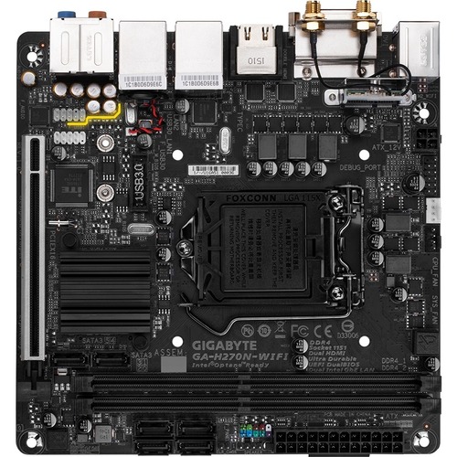 Gigabyte Ultra Durable GA-H270N-WIFI Desktop Motherboard - Intel H270 Chipset - Socket H4 LGA-1151 - Intel Optane Memory Ready - Mini ITX - 32 GB DDR4 SDRAM Maximum RAM - DIMM, UDIMM - 2 x Memory Slots - Gigabit Ethernet - HDMI - 6 x SATA Interfaces
