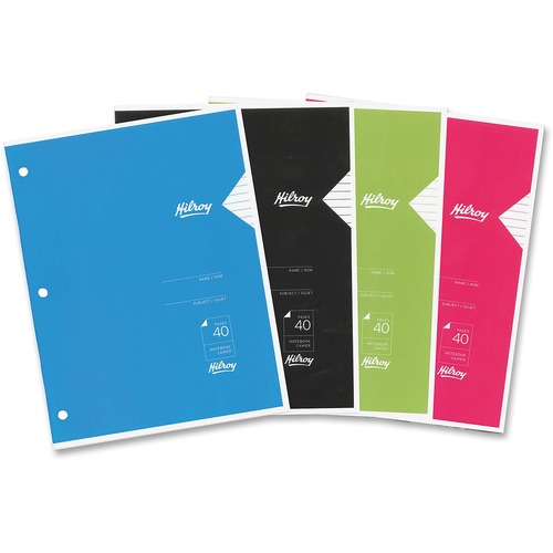 Hilroy Project Book - 40 Sheets - Wide Ruled - 3 Hole(s) - 20 lb Basis Weight - 8 3/8" x 10 7/8" - AssortedCard Stock Cover - Heavy Duty Cover, Punched, Label - 1 Each