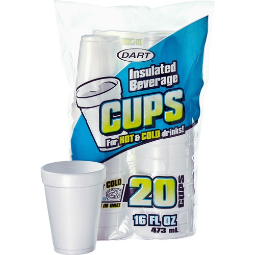 Dart 16 oz Insulated Foam Cups - 20 / Pack - White - Foam - Hot Drink, Cold Drink