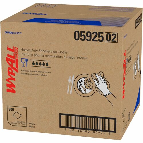 Wypall CriticalClean Heavy Duty Foodservice Cloths - Quarter-fold - 12.50" x 23.50" - White - Hydroknit - 300 / Carton