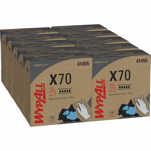 Wypall PowerClean X70 Medium Duty Cloths - Pop-Up Box - 8.34" x 16.80" - White - Hydroknit - 100 Per Box - 1000 / Carton