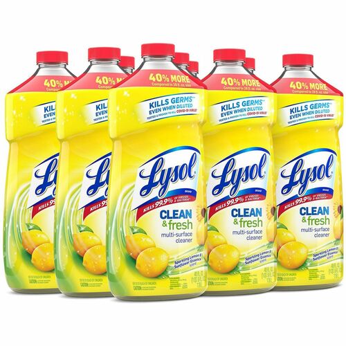 Lysol Clean/Fresh Lemon Cleaner - For Multipurpose - 40 fl oz (1.3 quart) - Lemon Scent - 9 / Carton - Long Lasting - Yellow