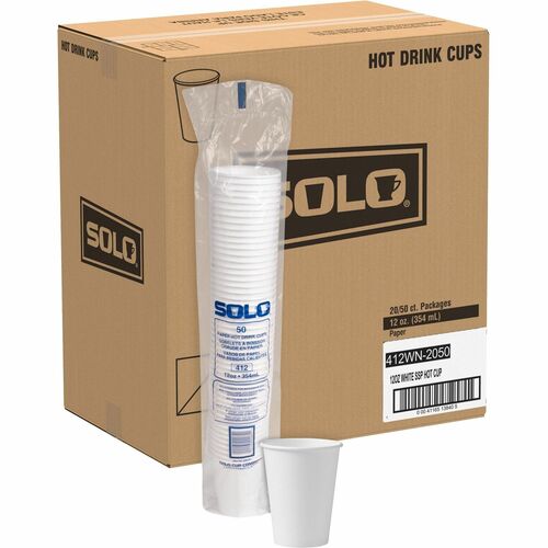 Solo Disposable Paper Hot Cups - 12 fl oz - - White - 50/PK -  Paper