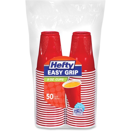 Hefty 9 oz Easy Grip Disposable Party Cups - 50 / Pack - 12 / Carton - Red - Cold Drink, Party