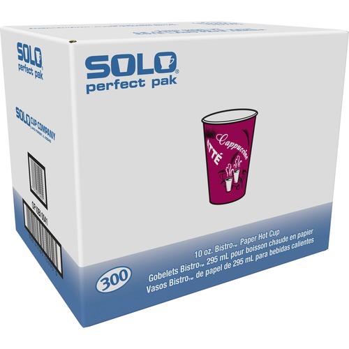 Solo Single Sided Paper Hot Cups - 10 fl oz - 300 / Carton - Maroon - Poly Paper - Hot Drink, Coffee, Tea, Cocoa