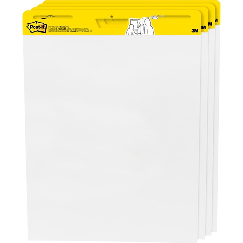 Post-it® Plain Sheet Easel Pad - 30 Sheets - 50 Pages - 25" x 30" - White Paper - Self-stick, Resist Bleed-through, Super Sticky, Sturdy Back, Built-in Carry Handle, Slot Perforated, Adhesive Backing - 4 / Pack
