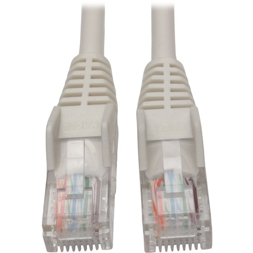 Tripp Lite 5ft Cat5 Cat5e Snagless Molded Patch Cable UTP White RJ45 M/M 5' - Category 5e for Network Device, Router, Switch, Printer, Server - 128 MB/s - Patch Cable - 5 ft - 1 x RJ-45 Male Network - 1 x RJ-45 Male Network - Gold-plated Contacts - White