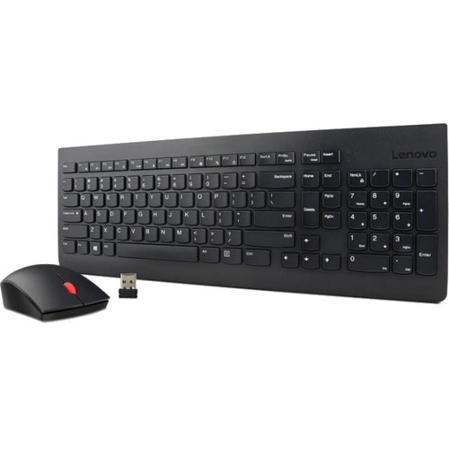 Lenovo Essential Wireless Keyboard and Mouse Combo - LA Spanish 171 (w/o Battery) - USB Wireless RF - Spanish (Latin America) - USB Wireless RF - Laser - 1200 dpi - QWERTY - Symmetrical - AA - Compatible with Tablet, Notebook, Desktop Computer, Workstatio