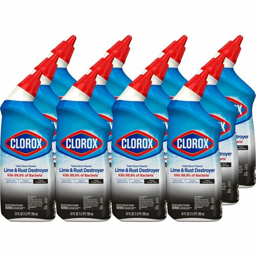 Clorox Toilet Bowl Cleaner Lime & Rust Destroyer - For Toilet Bowl - 24 fl oz (0.8 quart)Bottle - 12 / Carton - Deodorize, Bleach-free - Clear