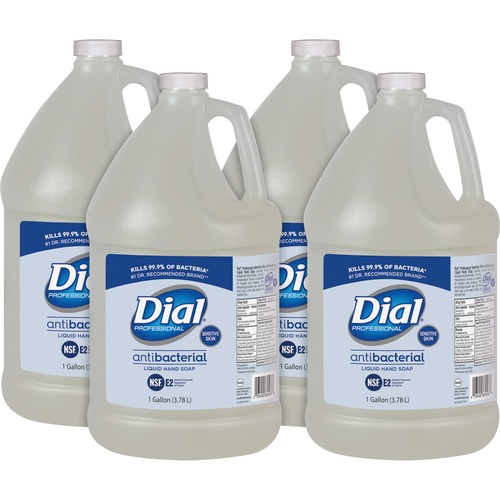 Dial Sensitive Skin Antibacterial Liquid Hand Soap Refill - 1 gal (3.8 L) - Kill Germs, Bacteria Remover, Yeast Remover, Mold Remover - Skin, Hand - Clear - 4 / Carton