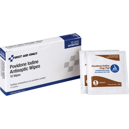 First Aid Only Povidone Iodine Antiseptic Wipes - 2.3" Height x 0.8" Width x 4" Depth - 10 / Box